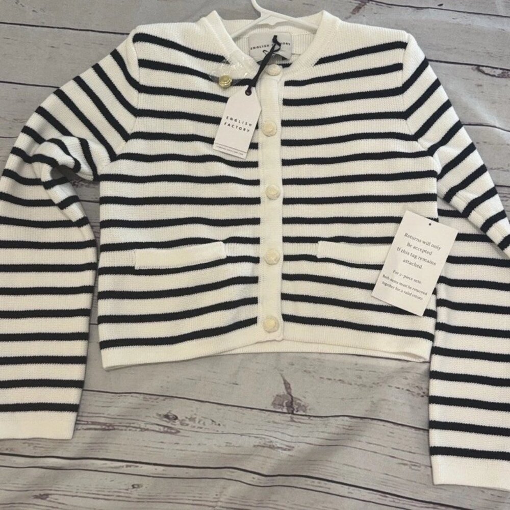English Factory 100% Cotton Thick Cardigan Sweater M Medium